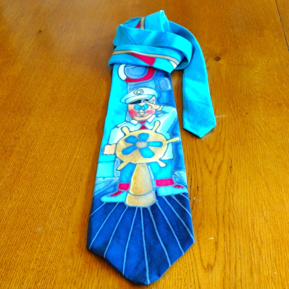Marc Hauser Hand Painted Tie NWT All Silk Ship Captain Nautical